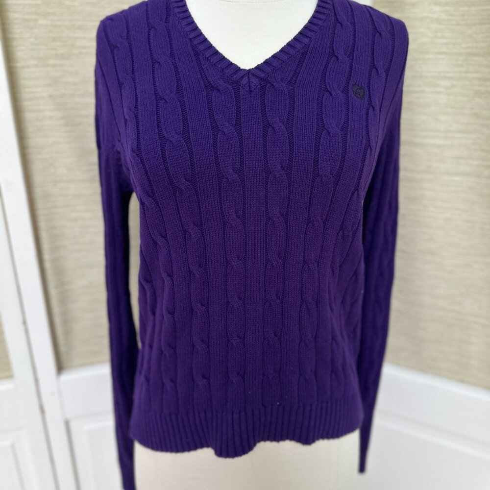 Chaps Ralph Lauren Purple Cable Knit Sweater V Neck Cotton Small